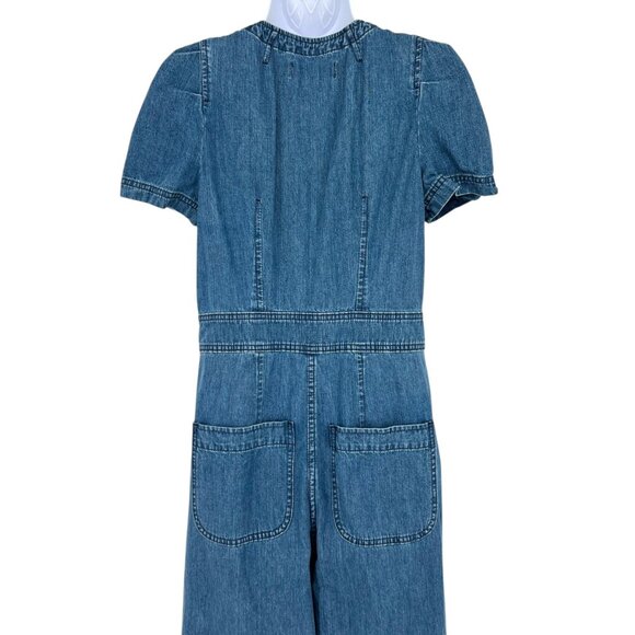 J.Crew Point Sur Patch-Pocket Utility Blue Denim Short Sleeve Romper Size 4 - Picture 7 of 14